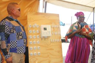 ITSAWISES, 13 March 2025 - Deputy Minister of Mines and Energy, Kornelia Shilunga pictured as she switches on the electricity to 98 households in the Berseba Constituency in the ||Kharas Region. (Photo by: Suzith Tjitaura) NAMPA 