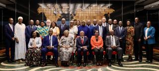 WINDHOEK, 18 March 2025 - President Nangolo Mbumba pictured with the outgoing 7th Cabinet at State House on Tuesday. (Photo by: Linea Dishena) NAMPA