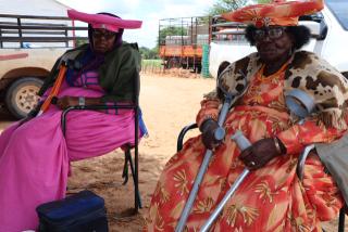 OKAKARARA, 18 March 2025 - Owners of the identified illegal fence which was removed on Tuesday by members of the National Youth Service (NYS) in the communal land of Ohamuheke in the Okakarara Constituency. Seated from left - Renathe Zauisomue, 73, and Gottfried Zauisomue, 80. (Photo by: Mulisa Simiyasa) NAMPA