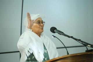 WINDHOEK, 23 March 2025- Vice President  Lucia Witbooi being sworn in a her new position at Statehouse on Saturday. (Photo: Namibian Presidency) NAMPA 