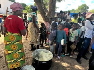 NKURENKURU, 15 April 2025 - Vulnerable children queue up to receive a meal at the Gava Village Soup Kitchen in the Kavango West Region. (Photo: Lylie Joel) NAMPA 