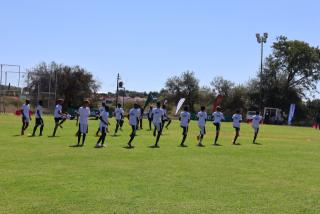 OUTJO, 18 April 2025 - Players warm up for the 23rd Nedbank Namibian Newspaper Cup tournament that officially kicked off Friday morning at Outjo. (NAMPA) 