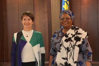 WINDHOEK, 06 MAY 2025 - France's Ambassador to Namibia, Cecile Vigneau  (L) pictured with President Netumbo Nandi-Ndaitwah during a courtesy visit at State House. (Photo by: Linea Dishena) NAMPA 