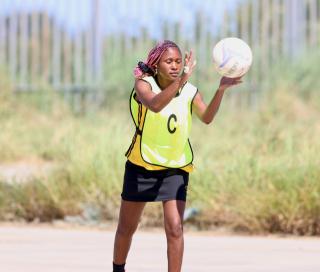 RIETFONTEIN, 04 May 2025 - A netball player while in action during the 2025 Namibian Deaf Sports Federation (NDSF) National Games, that were held at the National Youth Service Centre in Rietfontein, Otjozondjupa Region. (Photo by: Hesron Kapanga) NAMPA