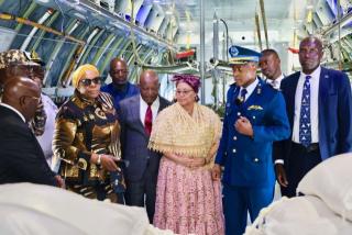 WINDHOEK, 08 May 2025 - President Netumbo Nandi-Ndaitwah, who is the Commander-in-Chief of the Namibian Defence Force, inspected the Shaanxi Y-9E aircraft at a formal ceremony held at Hosea Kutako International Airport on Wednesday. (Photo: Contributed) 