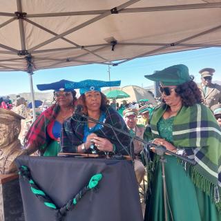 OKAHANDJA, 12 May 2025 - Agriculture Minister Inge Zaamwani delivered President Netumbo Nandi-Ndaitwah’s message of condolences at the funeral of senior councillor of the Ovambanderu Traditional Authority, Gerson Kunomundu Katjirua, in Okahandja (Photo by: Zebaldt Ngaruka) NAMPA 