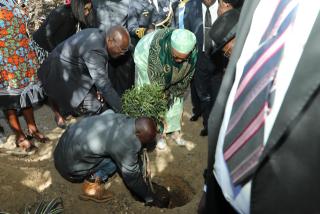 WINDHOEK, 12 May 2025 - President Netumbo Nandi-Ndaitwah planting a tree in honour of late founding President Sam Shafiishuna Nujoma at Heroes’ Acre. (Photo: Contributed. 