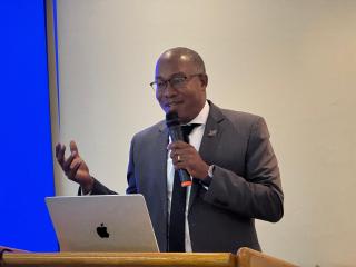 ONDANGWA, 13 May 2025 - The Executive Director of the Ministry of Mines and Energy, Ben Nangombe during the electricity acceleration engagement held in Ondangwa on Tuesday. 
