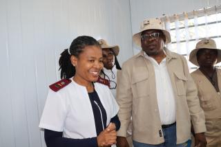 WINDHOEK, 14 May 2025 - Khomas Chief Regional Officer Clement Mafwila with Melitha Gobetsi Mathe, the nurse-in-charge at Khomasdal clinic (Photo: Andreas Thomas) NAMPA