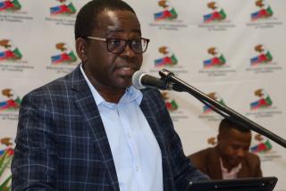 OTJIWARONGO, 19 May 2025 - Chief Electoral and Referenda Officer, Peter Sharma speaks Monday morning at the official opening of a nearly two-week training programme of the Electoral Commission of Namibia (ECN) at Otjiwarongo for the regional electoral officers to conduct supplementary registrations of voters for November 2025's mass regional and local authority elections. (Photo by: Mulisa Simiyasa) NAMPA 