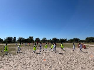 NKURENKURU, 26 May 2025 - The Real Madrid Foundation Football Clinics in collaboration with Cadilu Fishing and the Namibia Schools Sport Union, implemented a football programme in the Kavango West Region on Monday. (Photo by: Lylie Joel) NAMPA