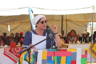 KEETMANSHOOP, 30 May 2025 - The minister of Education, Innovation, Youth, Sports, Arts and Culture, Sanet Steenkamp pictured speaking at the sixth Nama Cultural Festival at Keetmanshoop on Friday. (Photo by: Suzith Tjitaura) NAMPA