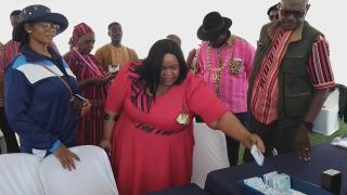OSHAKATI, 31 May 2025 - Minister of Home Affairs, Immigration, Safety and Security Lucia Iipumbu visiting stalls during the official opening of the Oshakati Totem Expo on Saturday. (Photo by: Maria David) NAMPA