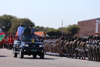 GROOTFONTEIN, 02 June 2025 - President Netumbo Nandi-Ndaitwah inspects the parade of NDF members on Monday at the defence force's 35th anniversary celebration at the Grootfontein Military Base in the Otjozondjupa Region. (Photo by: Mulisa Simiyasa) NAMPA
