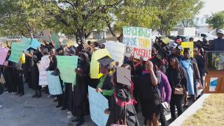 OSHAKATI, 03 June 2025 - Qualified unemployed teachers from Oshana held a peaceful demonstration at Oshakati on Tuesday. (Photo by: Maria David) NAMPA