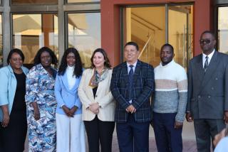 MARIENTAL, 02 June 2025 - Minister of Education, Innovation, Youth, Sports, Arts, and Culture Sanet Steenkamp met with Hardap Governor Riaan McNab and the regional directorate management team in Mariental on Monday. The visit focused on assessing existing programmes and structures, and included site visits to sports and educational facilities. (Photo: Contributed)