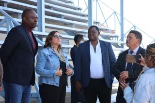 MARIENTAL, 02 June 2025 - Minister of Education, Innovation, Youth, Sports, Arts, and Culture Sanet Steenkamp met with Hardap Governor Riaan McNab and the regional directorate management team in Mariental on Monday. The visit focused on assessing existing programmes and structures, and included site visits to sports and educational facilities. (Photo: Contributed)