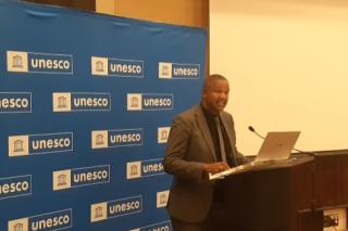 WINDHOEK, 03 June 2025 - Director of the National Heritage and Culture Programme, Manfred !Gaeb, speaking at the Heritage Digital Technology workshop in Windhoek. (Photo by: Edward Tenete) NAMPA 