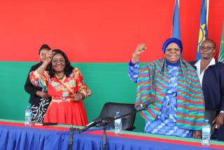 WINDHOEK, 05 June 2025 - Swapo President Netumbo Nandi-Ndaitwah and Secretary General Sophia Shaningwa showing unity during the press briefing (Photo: Andreas Thomas) NAMPA
