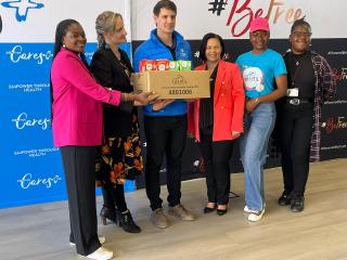WINDHOEK, 06 June 2025 - The One Economy Foundation received a donation of sanitary pads from Lil-Lets and Premier FMCG at the #BeFree Youth Campus in Windhoek. (Photo by: Justina Shuumbwa) NAMPA 