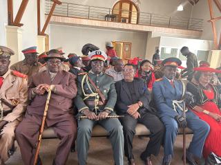 WINDHOEK, 10 June 2025 - Chief Vipua Kapuuo pictured with Ovaherero Paramount Chief Hoze Riruako and sympathisers in the Windhoek High Court. (Photo by: Eba Kandovazu) NAMPA