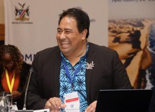 WINDHOEK, 16 June 2025 - Henry Tunupopo, Assistant Chief Executive Officer in Samoa's Ministry of Foreign Affairs and Trade, speaking during the 2025 Commonwealth Senior Trade Officials Meeting (STOM) II that was held in Windhoek, Namibia. (Photo by: Hesron Kapanga) NAMPA