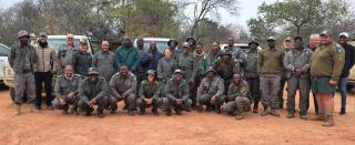 WINDHOEK, 17 June 2025 - The Minister of Environment, Forestry and Tourism, Indileni Daniel and the Executive Director, Sikongo Haihambo pictured with Waterberg Plateau National Park rangers (Photo: Contributed)
