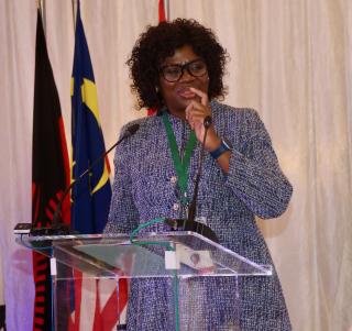 WINDHOEK, 18 June 2025 - Namibia Investment Promotion and Development Board (NIPDB) CEO Nangula Uaandja speaks during the opening ceremony of the Commonwealth Business Summit in Windhoek. (Photo by: Hesron Kapanga) NAMPA