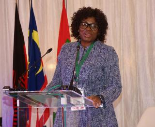 WINDHOEK, 18 June 2025 - Namibia Investment Promotion and Development Board (NIPDB) CEO Nangula Uaandja speaks during the opening ceremony of the Commonwealth Business Summit in Windhoek. (Photo by: Hesron Kapanga) NAMPA