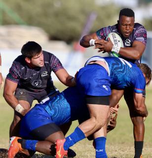 WINDHOEK, 21 June 2025 - Welwitschias players (in blue) and Airlink Pumas players in action during a friendly match which the Pumas won 59-19 at Hage Geingob Stadium in Olympia, Windhoek. (Photo by: Hesron Kapanga) NAMPA 