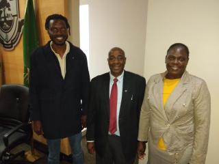 KATIMA MULILO, 27 June 2025 Regional Governor, Lawrence Sampofu pictured with Detective Senior Inspector Rahele Tawana (r) and Riaan Siyama of BEOC after their regional presentations the regional launch of the communication campaign to end GBV in the communities in Katima Mulilo.

(Photo: Michael Mutonga Liswaniso) NAMPA 