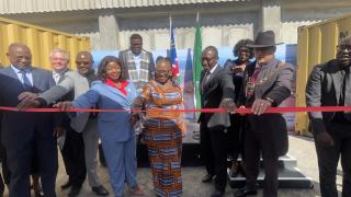 WALVIS BAY, 30 June 2025 - Minister and Deputy Minister of International Relations and Trade Selma Ashipala-Musavyi and Jennely Matundu (middle) photographed with Erongo Governor Neville Andre Itope, Namport CEO Andrew Kanime and Walvis Bay Salt Company CEO Andre Snyman among other leaders during the official launch of the Namibia’s first export consignment under the African Continental Free Trade Area (AfCFTA) framework at Walvis Bay on Monday, marking the country’s formal entry into Africa’s largest trade agreement. (Photo by: Isabel Bento) NAMPA