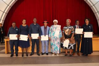 WINDHOEK, 01 JULY 2025 - President Netumbo Nandi-Ndaitwah with the newly appointed seven governors. (Photo: Eba Kandovazu) NAMPA