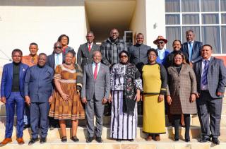 WINDHOEK, 02 JULY 2025 - President Netumbo Nandi-Ndaitwah and all 14 new regional governors pose for a picture and the regional governors induction workshop in Windhoek. (Photo: Contributed) NAMPA