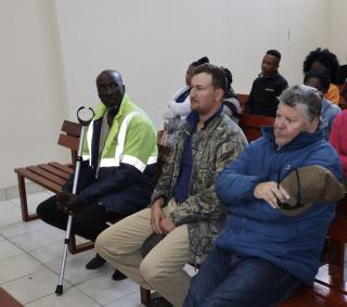 OKAHANDJA, 10 July 2025 - The three accused in Hochfeld cannabis plantation druglords appear in the Okahandja Magistrate's Court Thursday afternoon for bail application. Magistrate Auguste Simon postponed the bail hearing to 14 and 15 August 2025 after court interpreters for Afrikaans indicated to be unwell from Tuesday and Thursday. The total of four suspects in the matter all remains in custody. (Photo by: Mulisa Simiyasa) NAMPA  