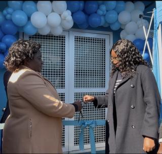WINDHOEK, 11 July 2025 - Minister of Information and Communication Technology (MICT) Emma Theofelus (Left) and Mayor of Windhoek  Ndeshihafela Larandja (Right), officially opening the new MTC mobile home in Greenwell Matongo. (Photo: Justina Shuumbwa) NAMPA