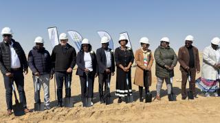 WALVIS BAY, 15 July 2025 - Erongo Governor Natalia /Goagoses, Constituency Councillor of Walvis Rural and Chairperson of the Erongo Regional Council Florian Donatus, Chief Executive Officer and Deputy Mayor of Walvis Bay Victoria Kapenda and Saara Mutondoka, among other regional and local leaders photographed at the groundbreaking ceremony of the construction of 200 housing units at Farm 37 Proper on the outskirts of Walvis Bay. (Photo by: Isabel Bento) NAMPA