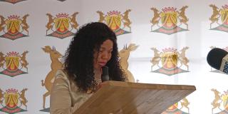 MARIENTAL, 29 July 2025 (NAMPA)-Mariental Mayor Cherien Kock at the  official opening of the three-day workshop focusing on Urban Risk-Informed Development Planning and Making Cities Resilient,on Tuesday in Mariental.
(Photo:Charmaine Boois) NAMPA 