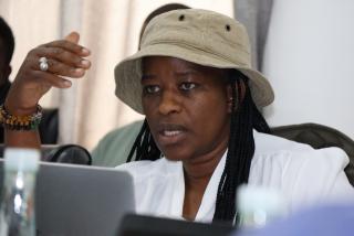 OTJIWARONGO, 30 July 2025 - Parliamentary Standing Committee on Poverty Eradication, Labour and Industrial Relations chairperson Justina Jonas speaks at an oversight meeting at Cheetah Cement on Wednesday. (Photo by: Mulisa Simiyasa) NAMPA 