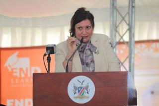 OUTJO, 31 July 2025 - Minister of Education, Innovation, Youth, Sports, Arts and Culture, Sanet Steenkamp delivering her address at the recently launched 'End learning poverty for all in Africa' campaign at Outjo in the Kunene Region. (Photo: Contributed) NAMPA 