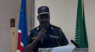 RUNDU, 01 August 2025 - The Namibian Police Force Inspector General, Joseph Shikongo speaking during an engagement meeting with members of the public at Rundu on Friday. (Photo by: Sawi Hausiku) NAMPA 