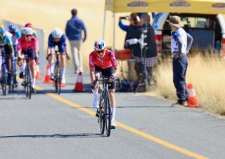 WINDHOEK, 01 August 2025 – Mauritian rider Lucie Eva de Marigny Lagesse  while in the spring during stage two of the Tour de Windhoek at Teufelsschlucht Bridge in the A1 road between Windhoek and Okahandja. (Photo by: Hesron Kapanga) NAMPA 