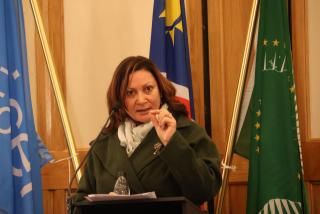 WINDHOEK, 07 AUGUST 2025- Minister of Education, Innovation, Youth, Arts and Culture, Sanet Steenkamp during the relaunch of the RightStart Programme aimed at promoting nurturing care and integrated early childhood development. (Photo by: Linea Dishena) NAMPA