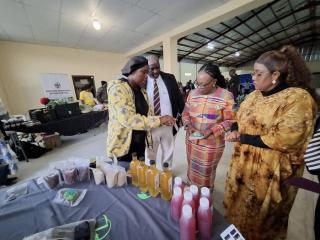 NKURENKURU, 07 August 2025-Minister of International Relations and Trade Selma Ashipala-Musavyi with the Governor Verna Sinimbo at the regional ministerial business engagement series hosted by MIRT and MIME.
Nkurenkuru Expo Hall on Thursday.

(Photo: Lylie Joel)
NAMPA