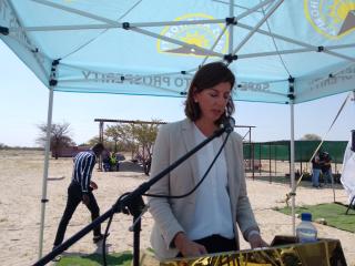 OMUTHIYA, 11 August 2025 - KfW Director Beatrice Lucke speaking during Monday's groundbreaking ceremony for the Omuthiya-Elambo DR 3654 road construction project.