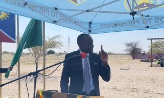 OMUTHIYA, 11 August 2025 - Minister of Works and Transport Viekko Nekundi speaking during the official groundbreaking ceremony of Omuthiya -Elambo road construction on Monday.