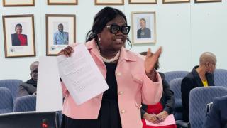 Swakopmund, 12 August 2025 - Arandis Constituency Councillor Benitha Imbamba holding the letter addressed to council to appeal the decision to  remove her as ERC chairperson. (Photo by: Isabel Bento) NAMPA 