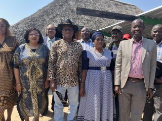 NKURENKURU, 14 August 2025- The new approved Ukwangali Chief Eugene Siwombe Kudumo, Kavango West Governor Verna Sinimbo and Chairperson Joseph Sivaku Sikongo at Ukwangali Traditional Authority on Thursday.

(Photo: Lylie Joel)
NAMPA