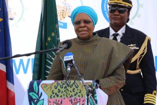 ONGWEDIVA, 24 August 2025 - President Netumbo Nandi-Ndaitwah speaking during the official opening of the Ongwediva Annual Trade Fair on Sunday.