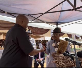 KAHENGE, 30 August 2025- Minister of Urban and Rural Development Sankwasa James Sankwasa  during the chieftainship designation ceremony of Hompa Eugen Siwombe Kudumo as the new Ukwangali Chief at the Kahenge Ukwangali Traditional Authority office in the Kavango West Region on Saturday.

(Photo: Lylie Joel)
NAMPA
